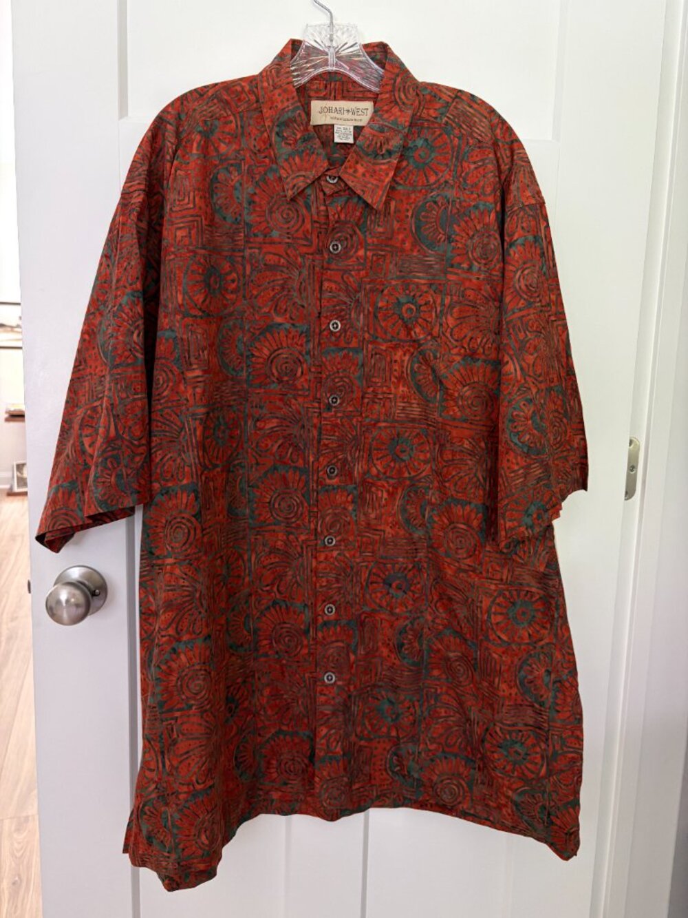 Johari West Hawaiian Shirt Men's 3X Amber Gray Abstract Batik 100% Cotton NWT
